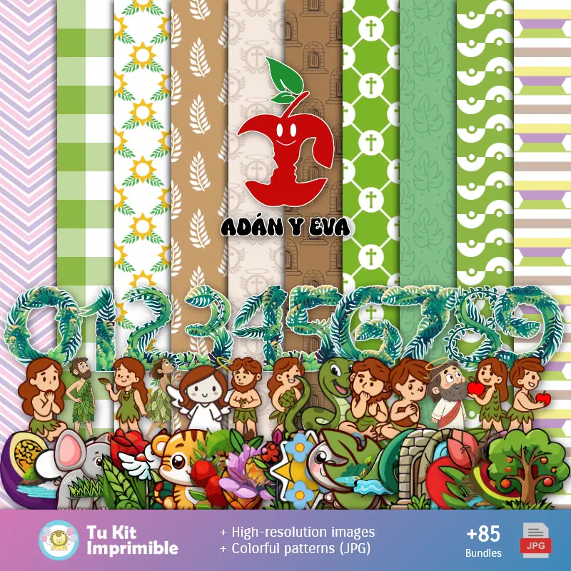 Números Temáticos | Adam and Eve patterns and textures - Scrapbook and party kits