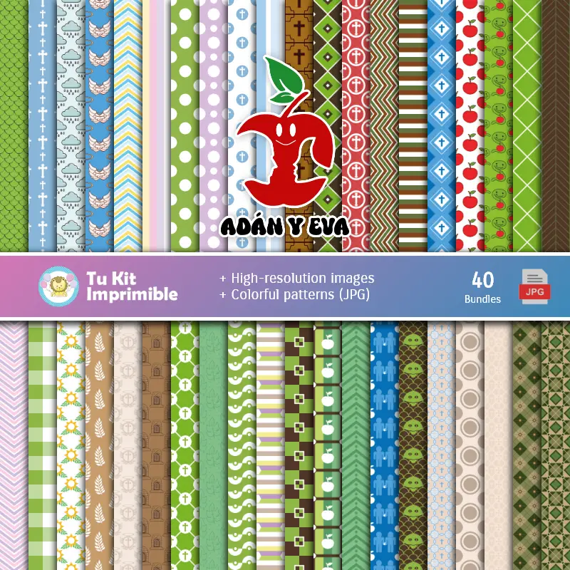 Set de Papeles Digitales Adão e Eva - Fundos para Festas e Scrapbooking