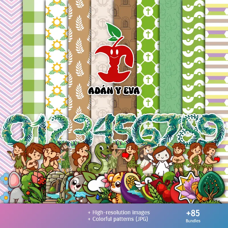 Padrões e Texturas Adão e Eva - Kits de Scrapbook e Festas