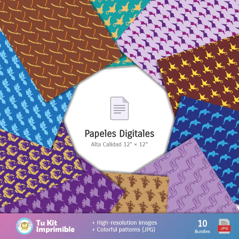 Collages | Aladdin et Jasmine modèles et textures - Scrapbook et kits de fête