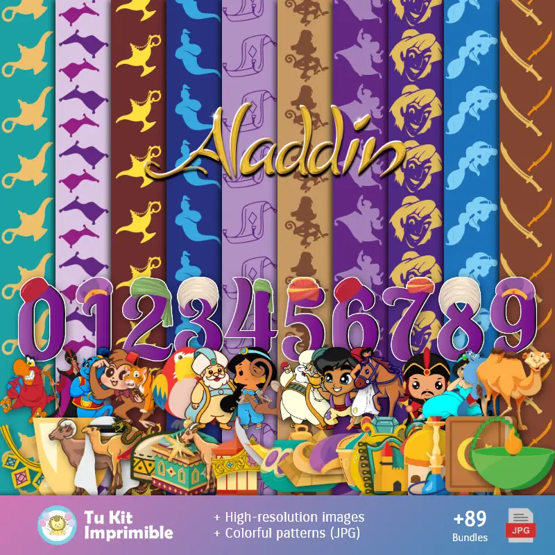 Aladdin et Jasmine modèles et textures - Scrapbook et kits de fête