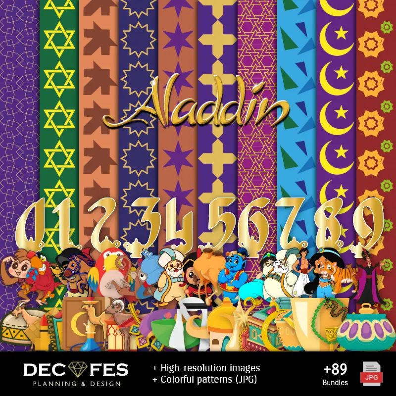 Aladdin e Jasmine Digital Paper - Stampabile per Scrapbook e fai da te
