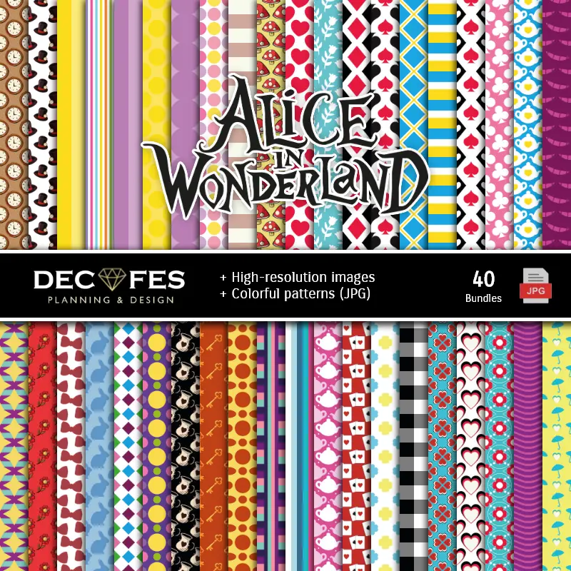 Fondos | Set de Papeles Digitales Alice no País das Maravilhas - Fundos para Festas e Scrapbooking