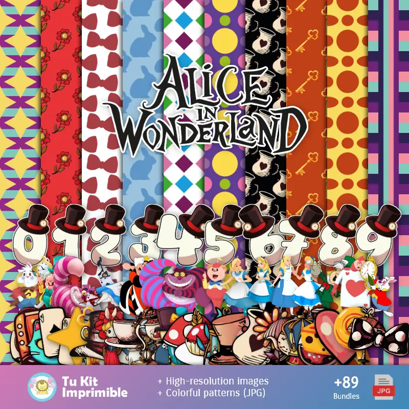 Patrões e Texturas Alice no País das Maravilhas - Kits de Scrapbook e Festas