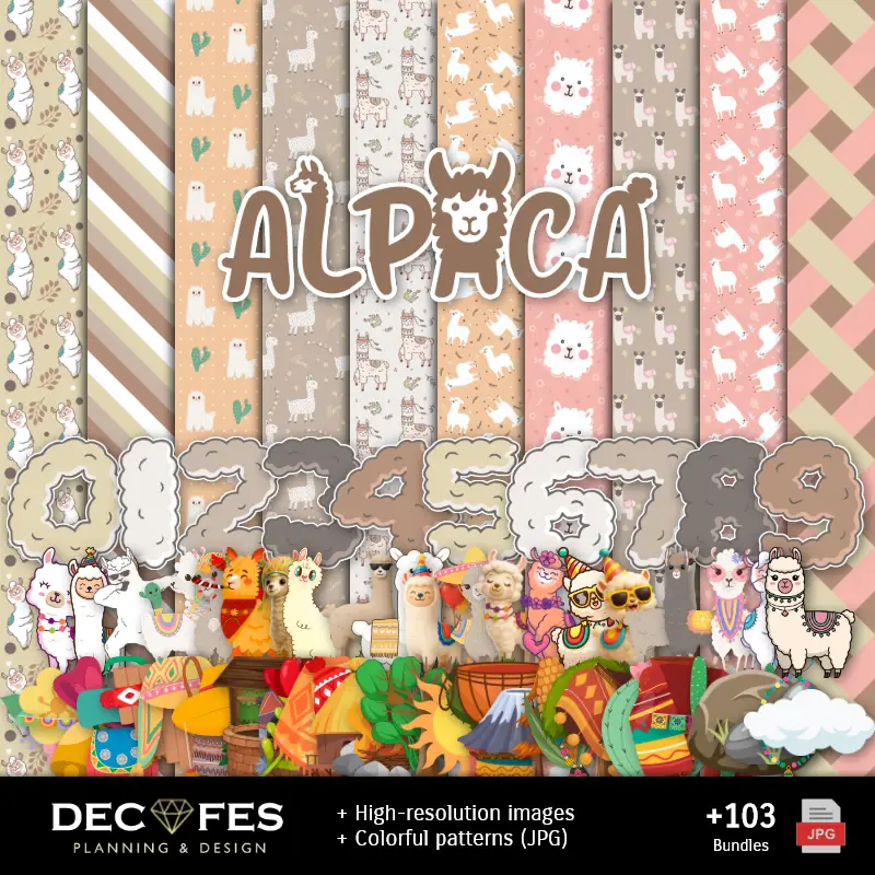 Accesorios | Alpaca Digital Paper - Druckbar für Scrapbook und DIY