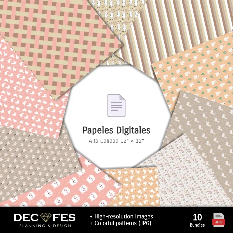 Collages | Papel Digital Alpacas - Imprimíveis para Scrapbook e DIY