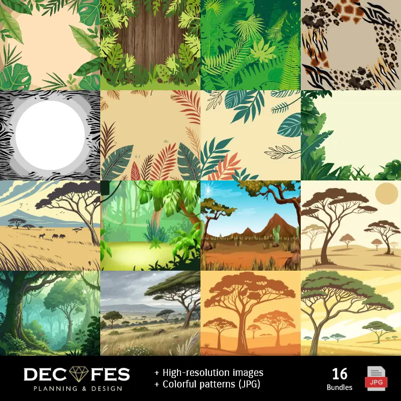 Números Temáticos | Animal Print Safari Digital Paper - для скрапбука и DIY