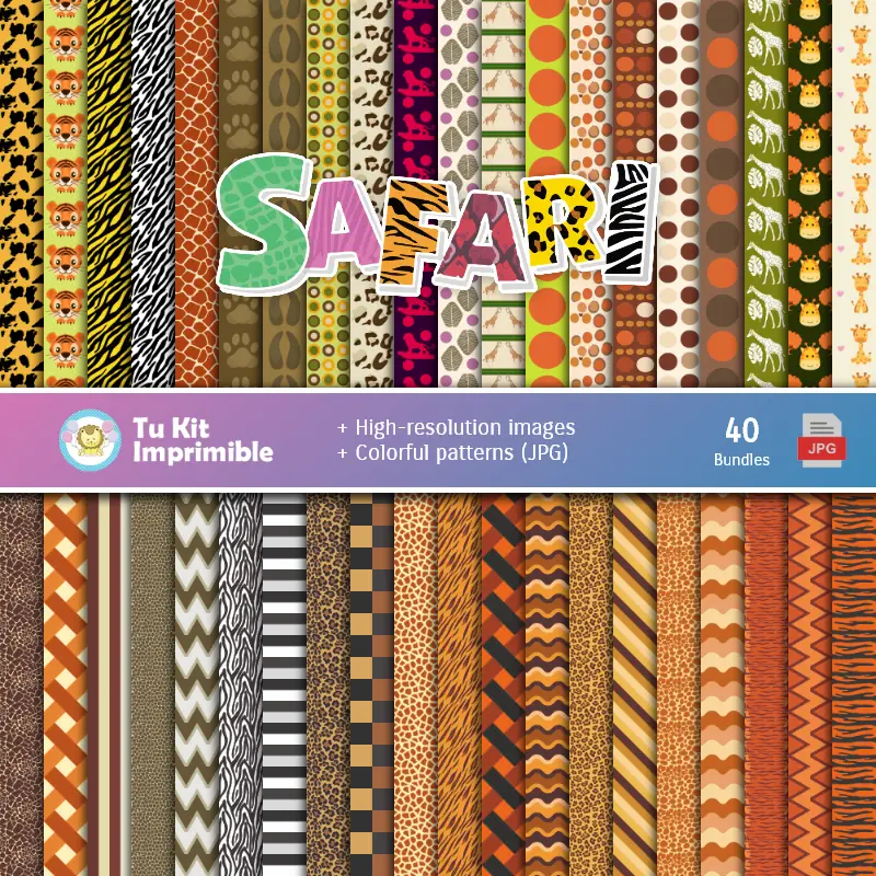 Animal Print Safari Digital Paper Set - Fondazioni e Scrapbooking