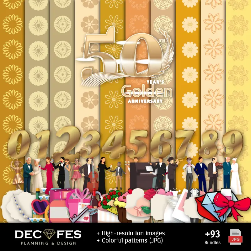 Papel Digital Aniversário 50 anos - Imprimíveis para Scrapbook e DIY