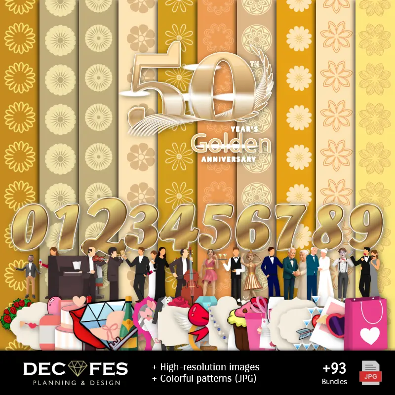 Números Temáticos | Jubiläum Digital Paper 50 Jahre - Druckbar für Scrapbook und DIY