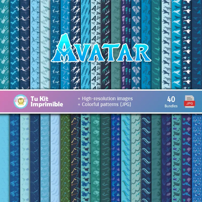 Set de Papel Digital Avatar - Fundos para Festas e Scrapbooking