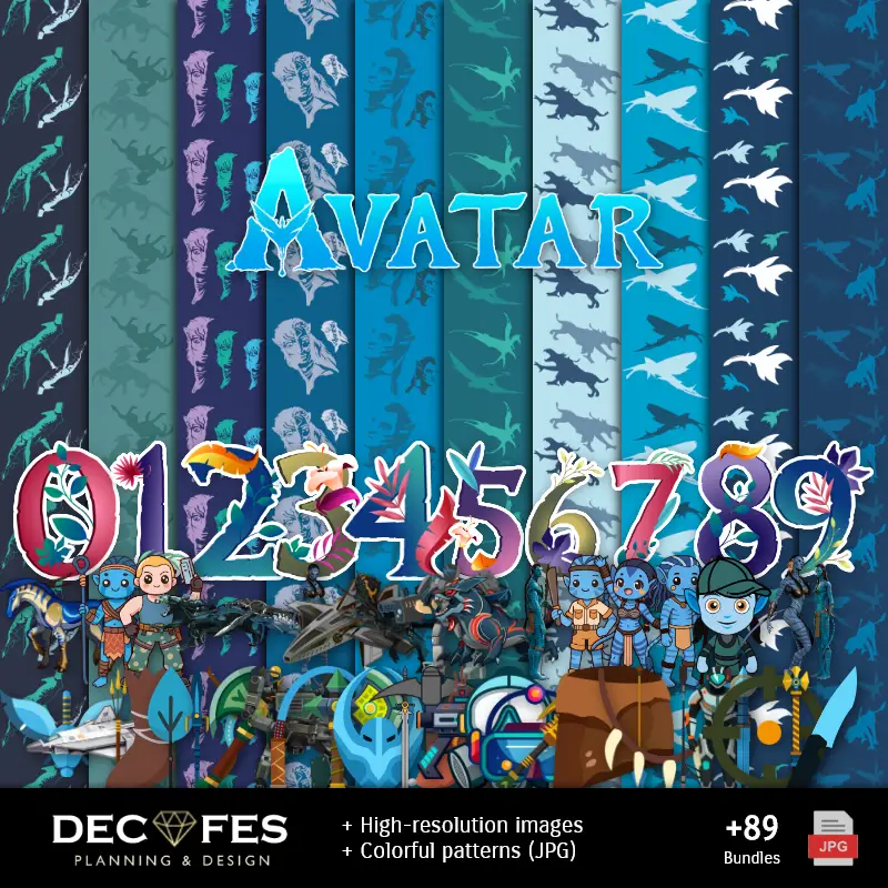 Números Temáticos | Papel Digital Avatar - Imprimíveis para Scrapbook e DIY