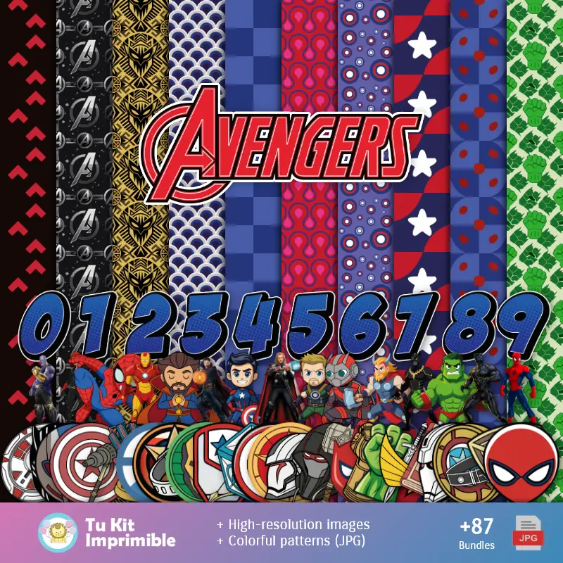 Modelli di Avengers e Textures - Scrapbook e Kit di partito