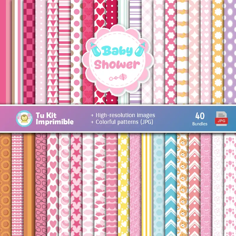Set de Papeles Digitales Baby Shower - Fundos para Festas e Scrapbooking