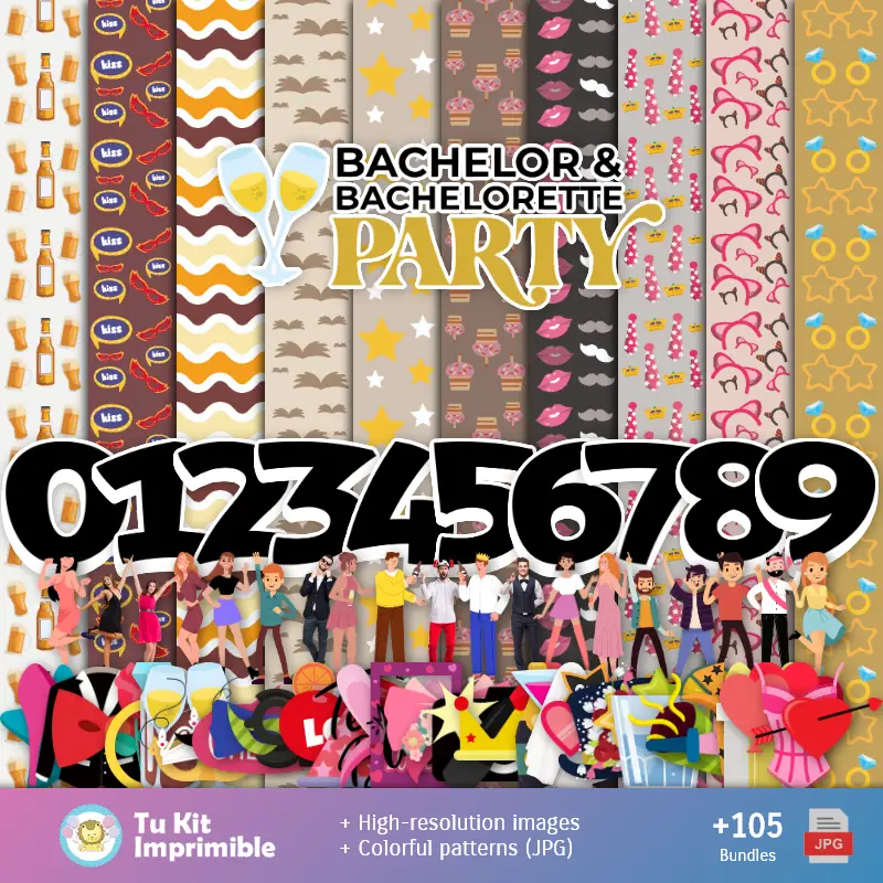 Bachelorette and Bachelor Party Backgrounds - Digital Papers for Decoration