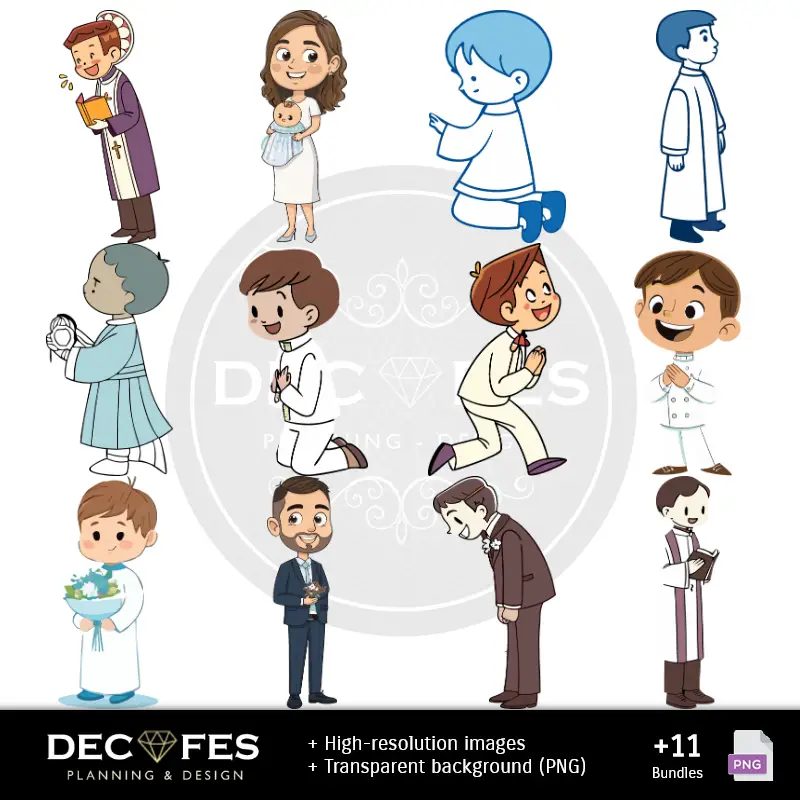 Personajes | Papel Digital Bautizo Criança - Imprimíveis para Scrapbook e DIY