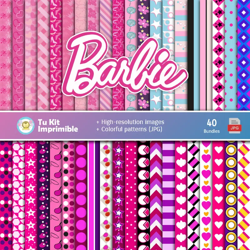 Set de Papeles Digitales Barbie - Fundos para Festas e Scrapbooking