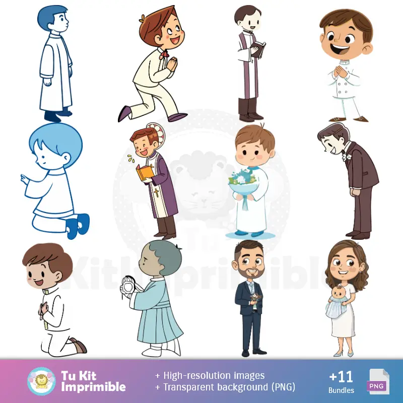 Personajes | Fundos Bautizo Criança - Papel Digital para Decoração