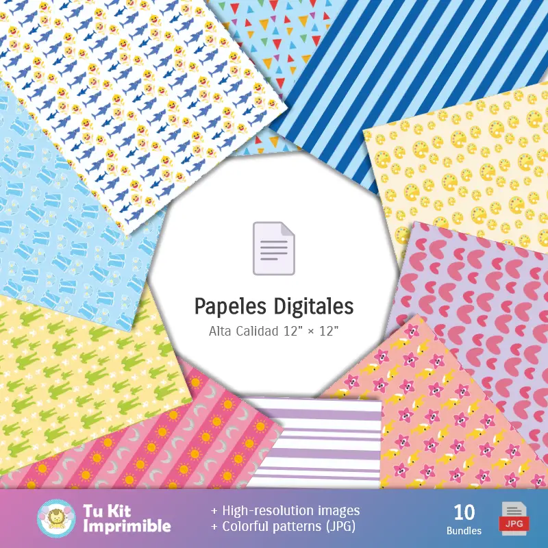 Collages | Bebefinn Patterns and Textures - Kits para Scrapbook e Festas