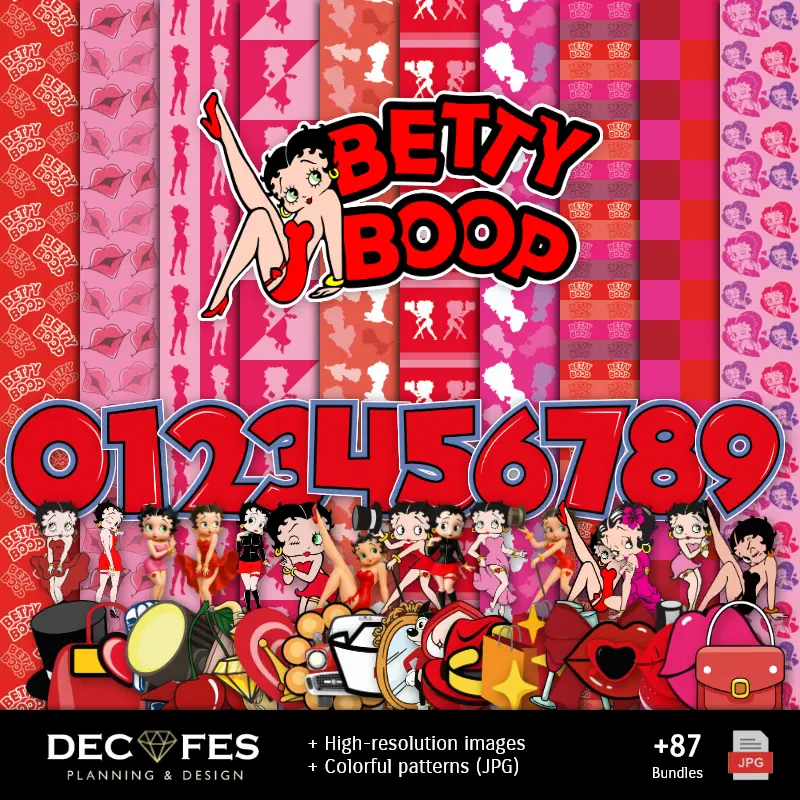 Betty Boop Digital Paper - Stampabile per Scrapbook e fai da te
