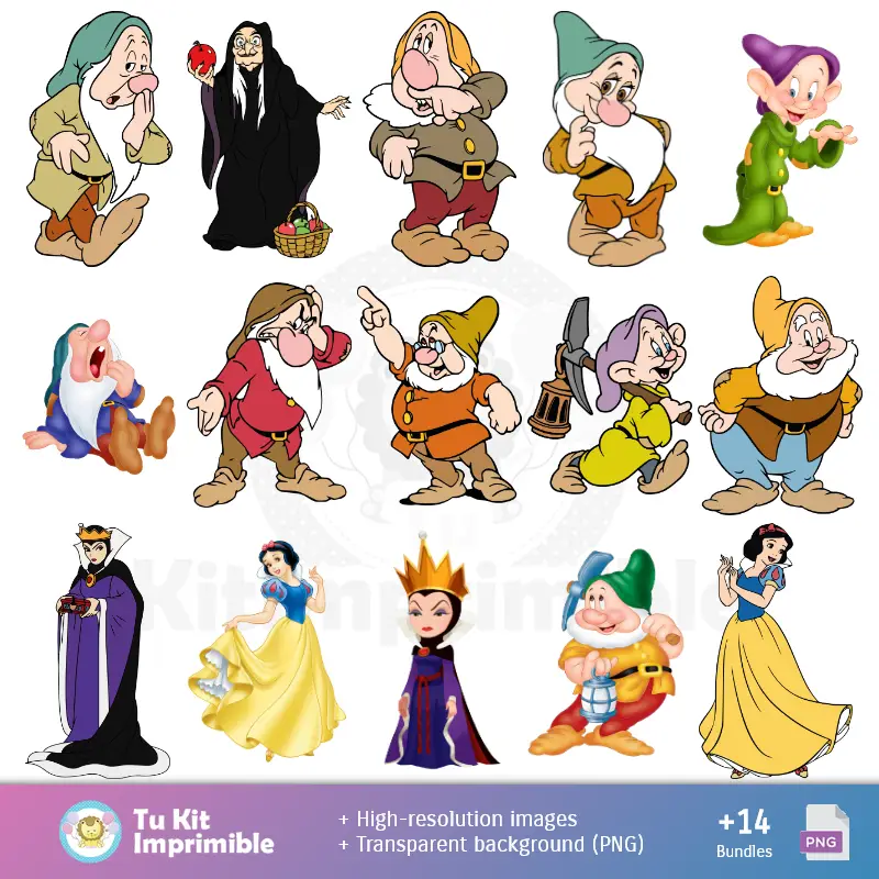 Personajes | Fundos Branco Neves e Os 7 Enanitos - Papel Digital para Decoração
