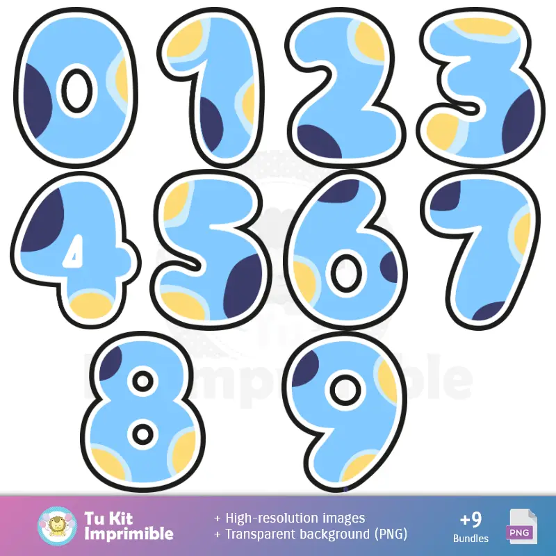 Números Temáticos | Bluey schemi e texture - Scrapbook e kit di partito