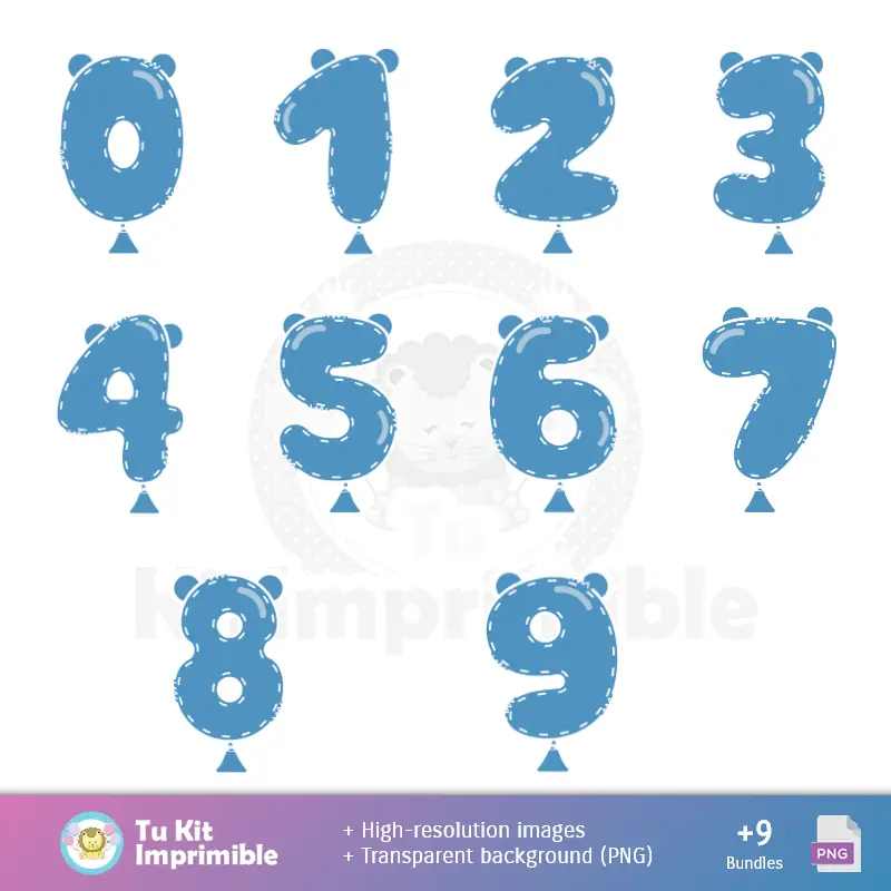 Números Temáticos | Padrões e Texturas Osito Príncipe Azul - Kits de Scrapbook e Festas