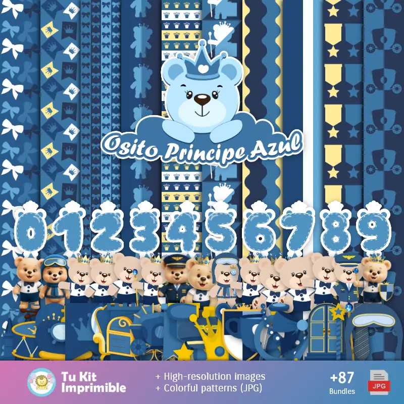 Padrões e Texturas Osito Príncipe Azul - Kits de Scrapbook e Festas