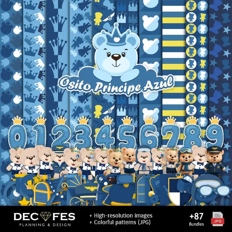 Blue Prince Bear Digital Paper - Printable for Scrapbook and DIY
