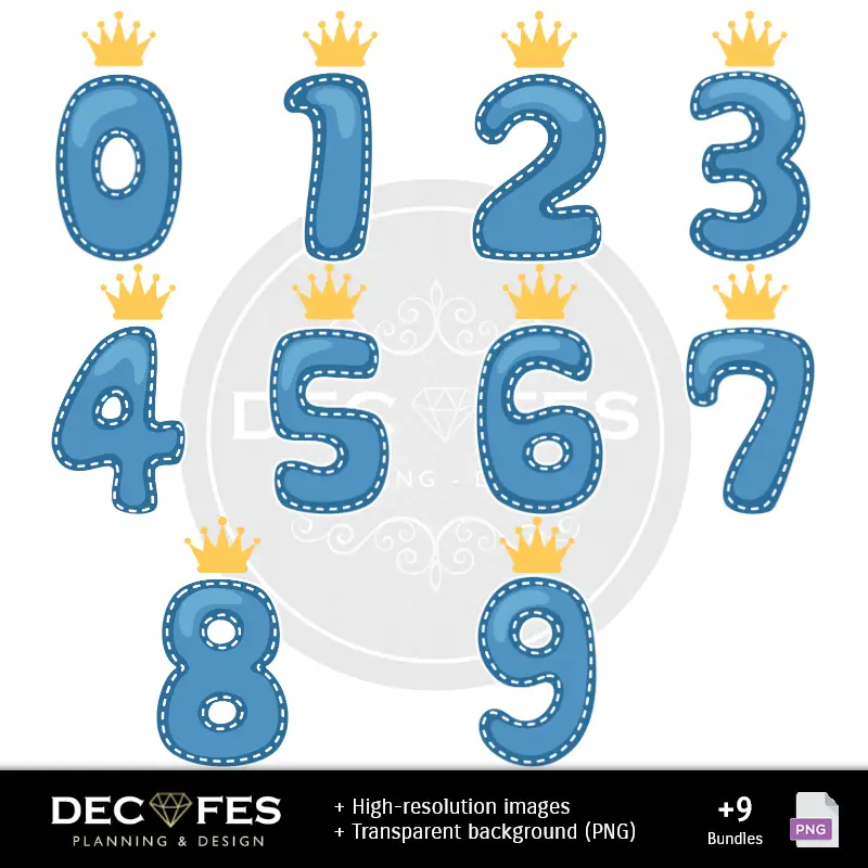 Números Temáticos | Papel Digital Osito Príncipe Azul - Imprimíveis para Scrapbook e DIY