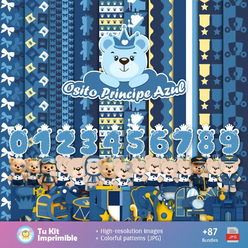 ブループリンスベアパターンとテクスチャ - スクラップブックとパーティーキット