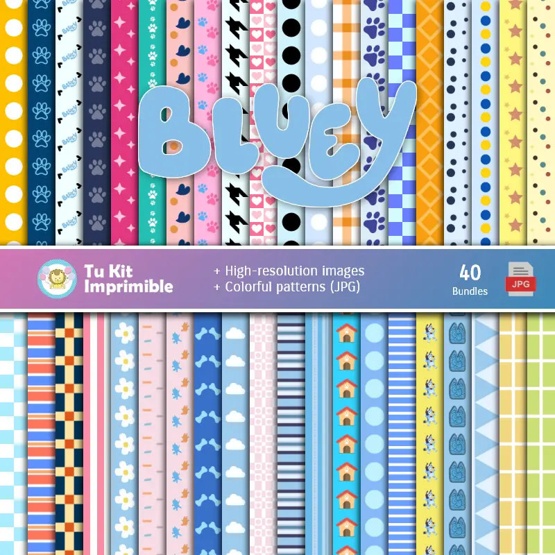 Set de Papel Digitales Bluey - Fundos para Festas e Scrapbooking