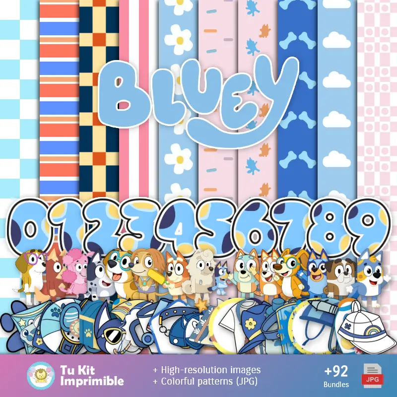 Bluey motifs et textures - Scrapbook et kits de fête
