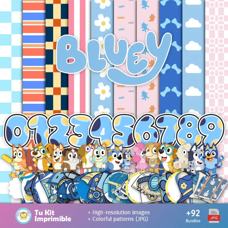 Padrões e Texturas Bluey - Kits de Scrapbook e Festas