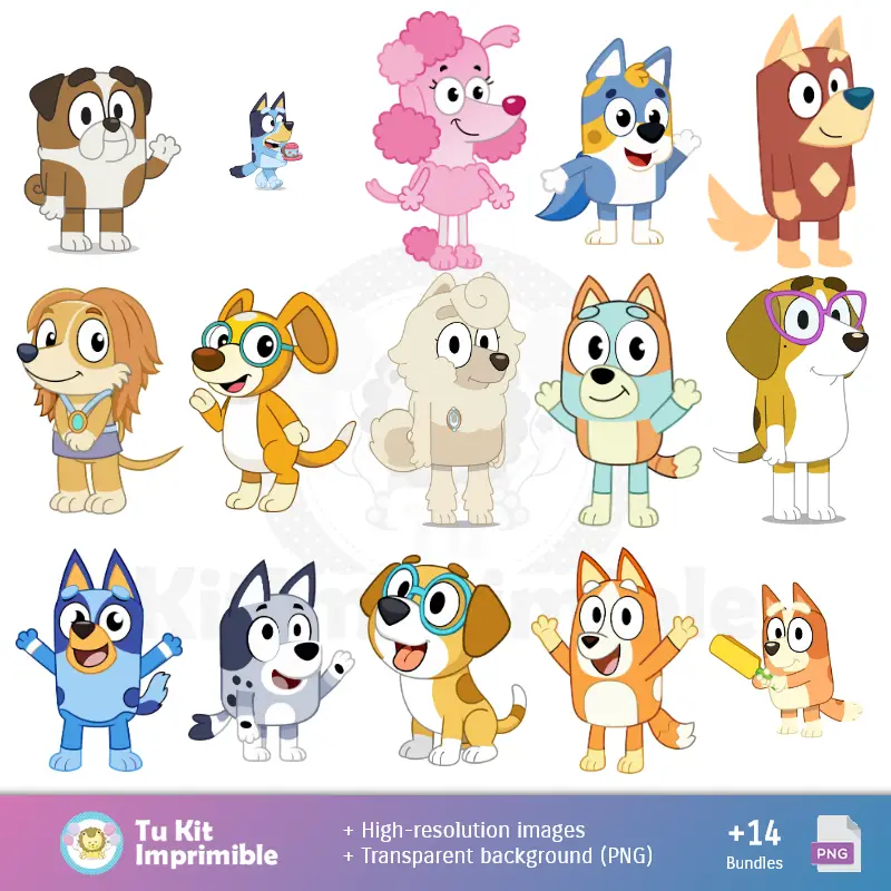 Personajes | Padrões e Texturas Bluey - Kits de Scrapbook e Festas