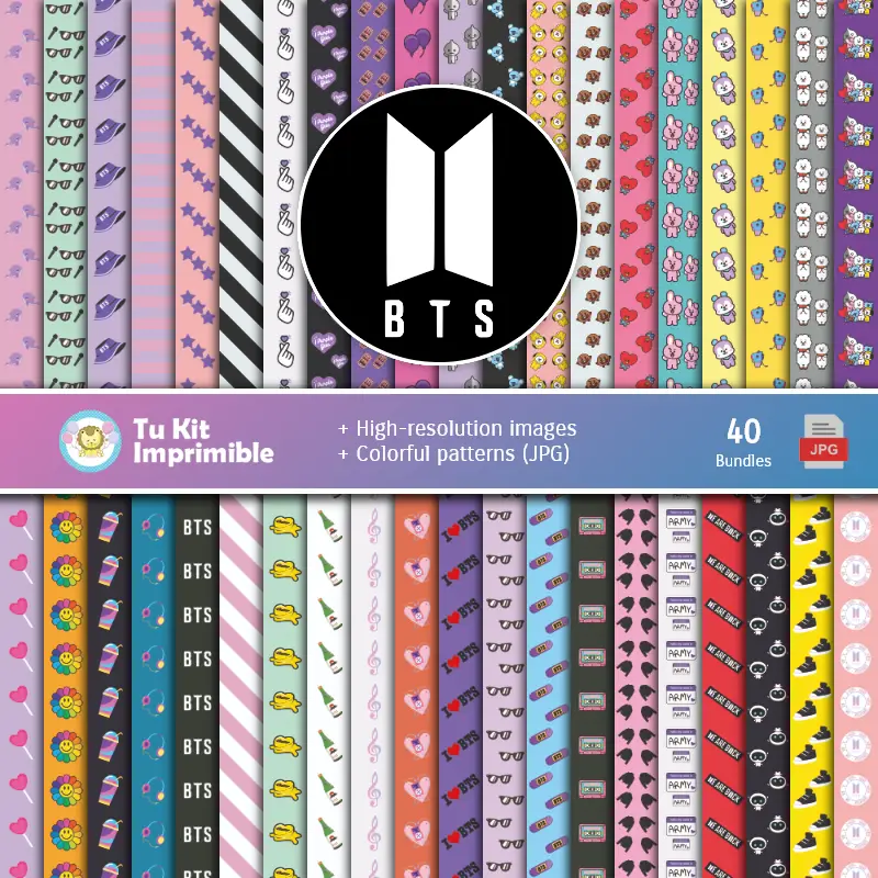 BTS Digital Paper Set - Backgrounds for Parties and Scrapbooking