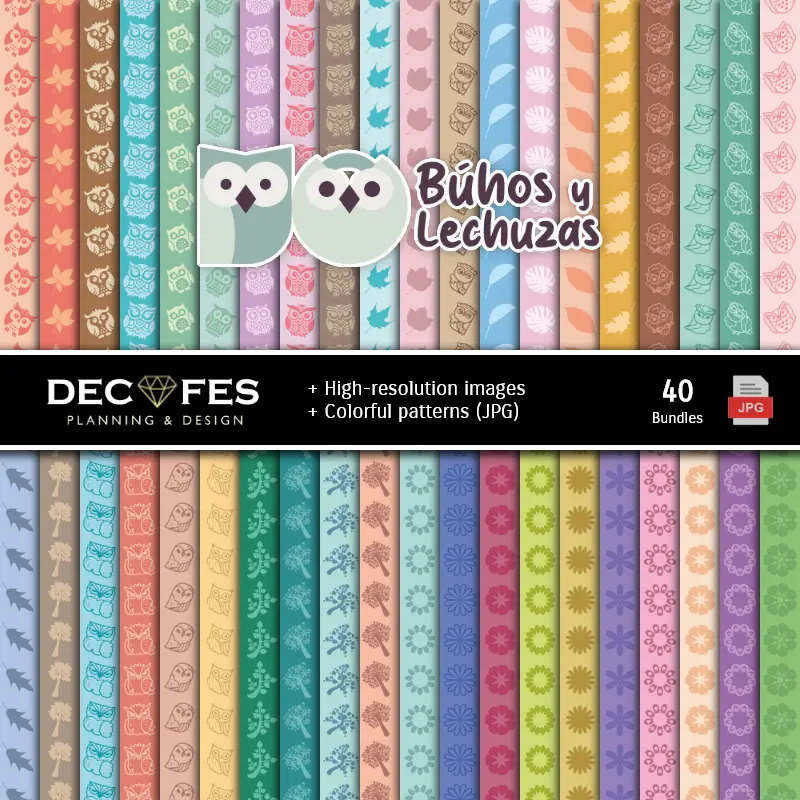 Fondos | Set de Papeles Digitales Búhos e Lechuzas - Fundos para Festas e Scrapbooking