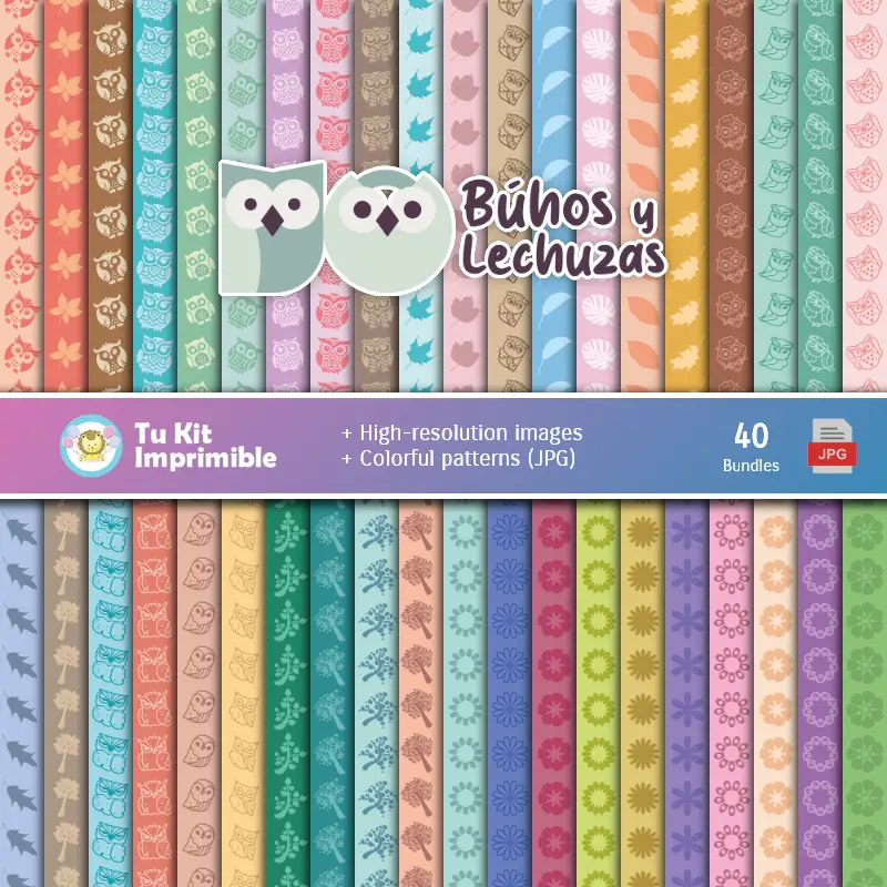 Set de Papeles Digitales Búhos e Lechuzas - Fundos para Festas e Scrapbooking