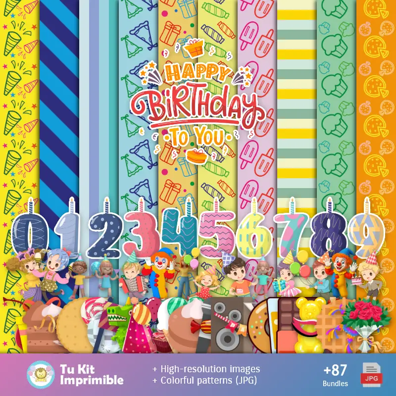 Padrões e Texturas Feliz Aniversário - Kits de Scrapbook e Festas