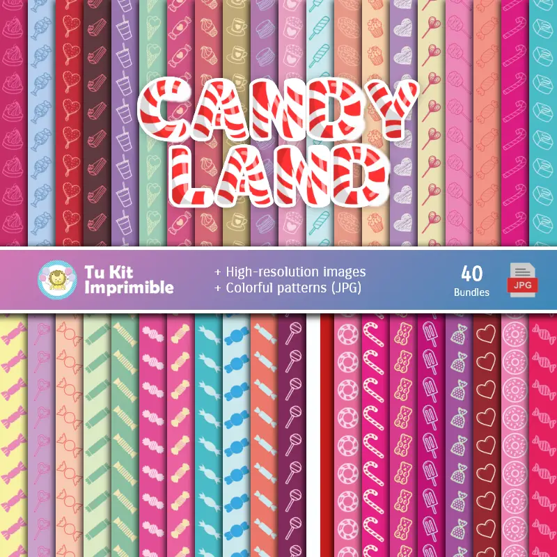 Set de Papeles Digitales Candyland - Fundos para Festas e Scrapbooking