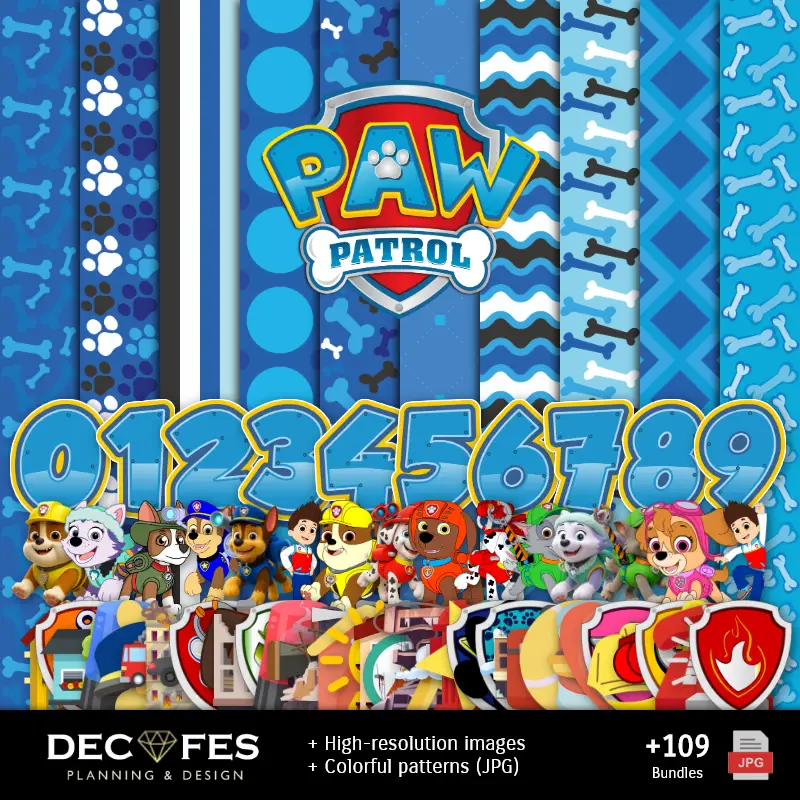 Papel Digital Paw Patrol Patrulla Canina - Imprimíveis para Scrapbook e DIY