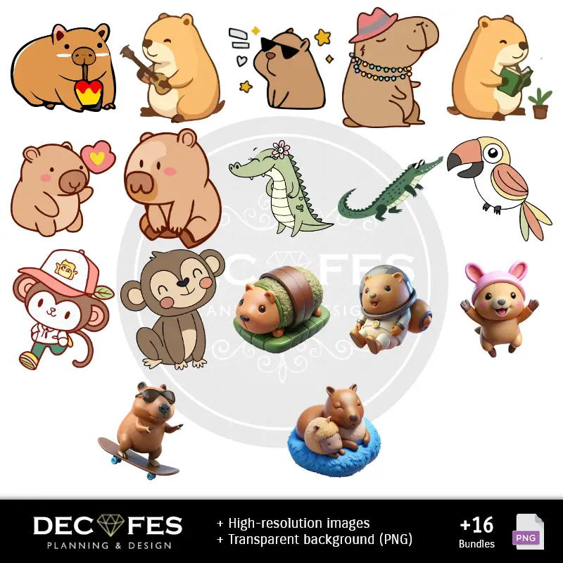 Accesorios | Papel Digital Capibara - Imprimíveis para Scrapbook e DIY