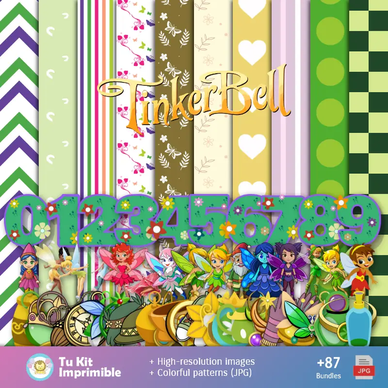 Fundos Campanita Tinker Bell - Papeles Digitales para Decoração
