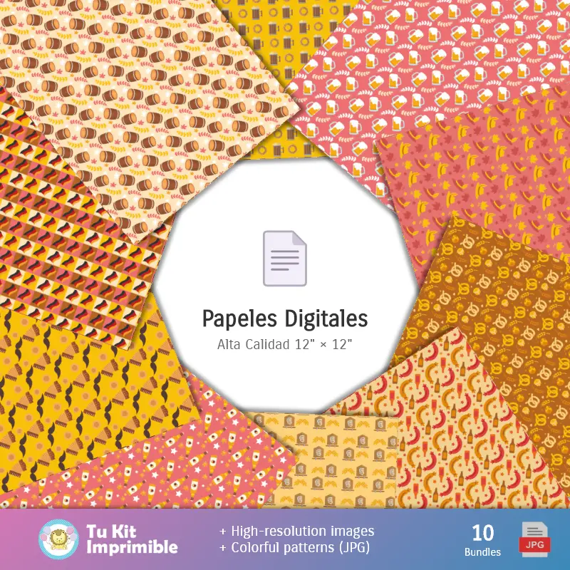 Collages | Fundos Octoberfest - Papel Digital para Decoração