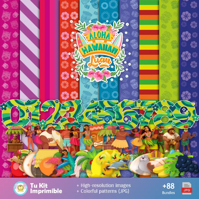 Fundos Fiesta Hawaiana Aloha - Papeles Digitales para Decoração