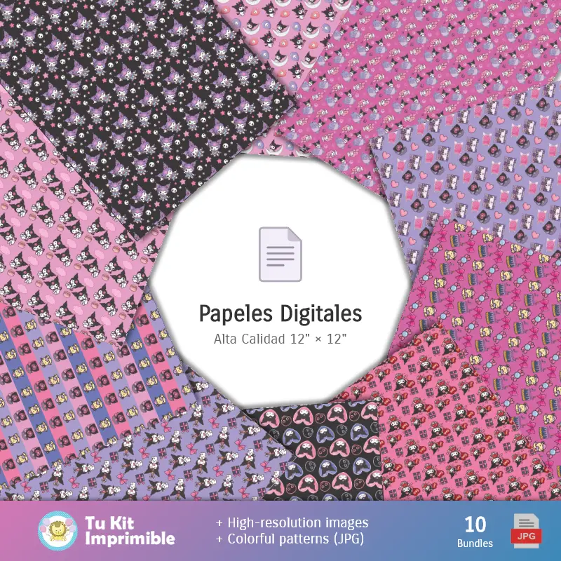 Personajes | Fundos Kuromi - Papel Digital para Decoração