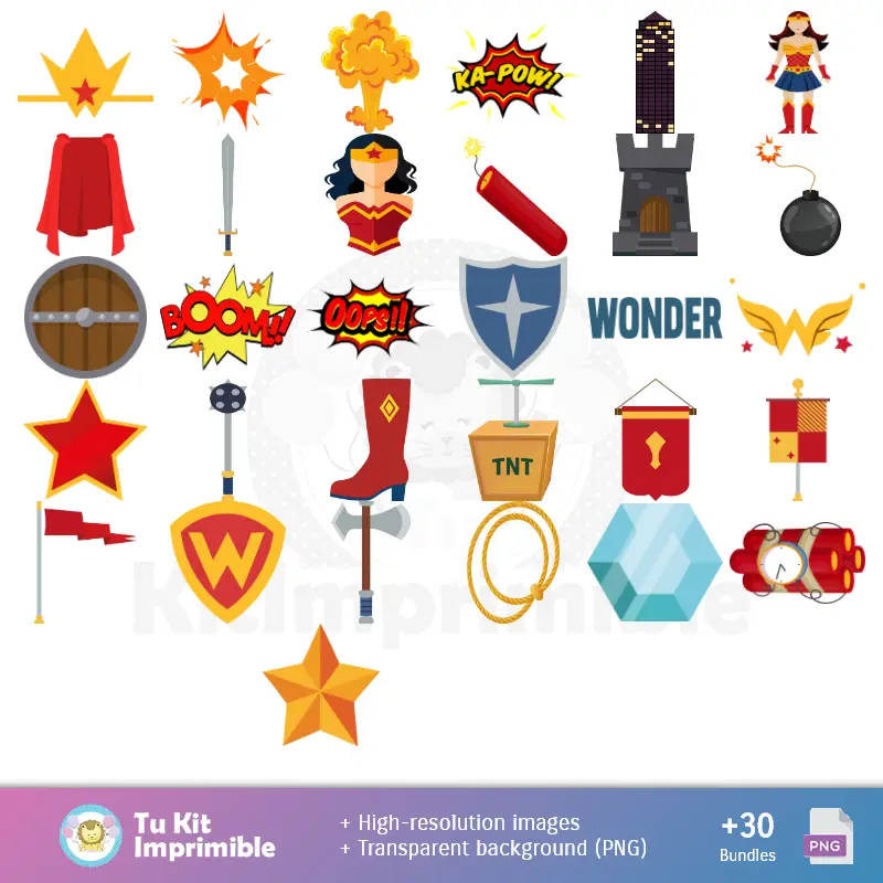 Accesorios | Fundos A Mulher Maravilha - Papel Digital para Decoração