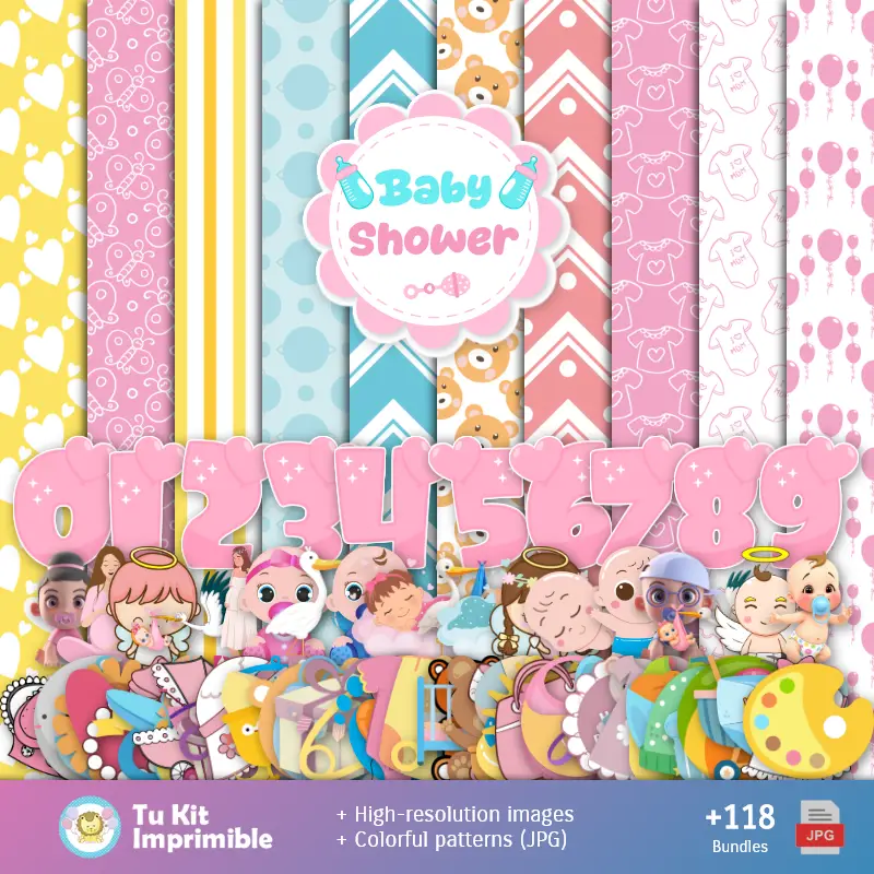 Fondos | Fundos Baby Shower - Papel Digital para Decoração