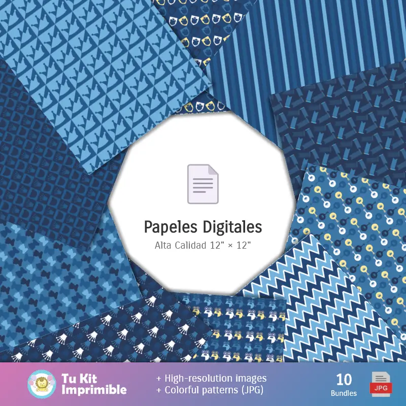 Collages | Osito Príncipe Azul - Papel Digital para Decoração