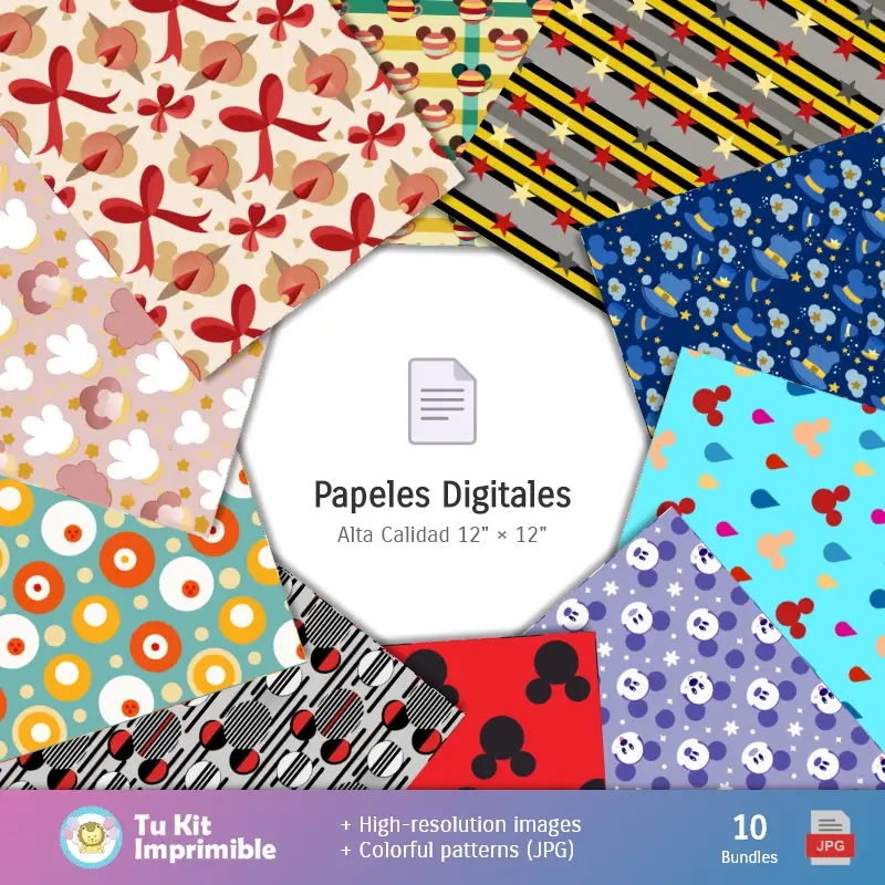 Collages | Fundos Mickey Mouse - Papel Digital para Decoração